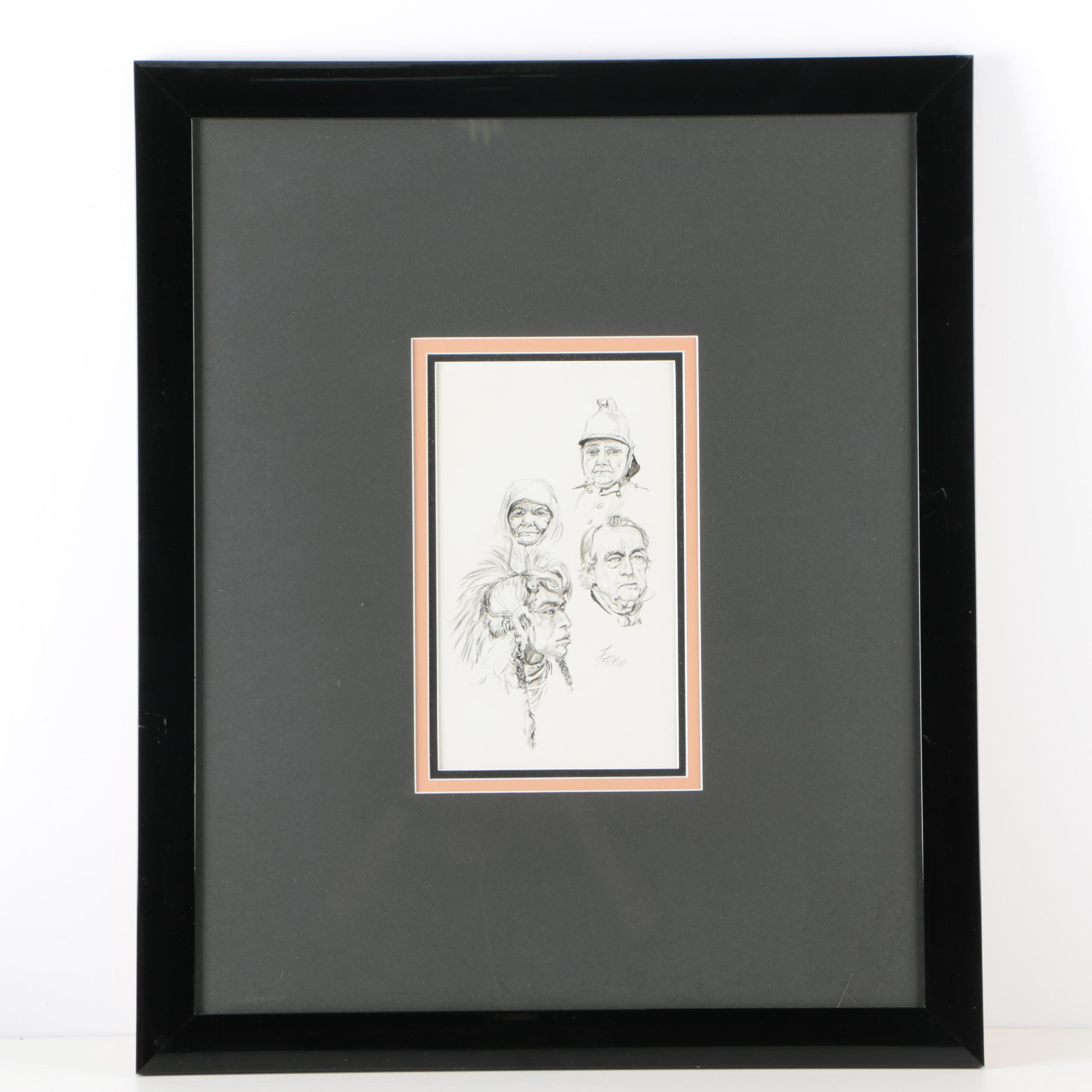 Ronald Fritkin Original Ink Wash Character Studies