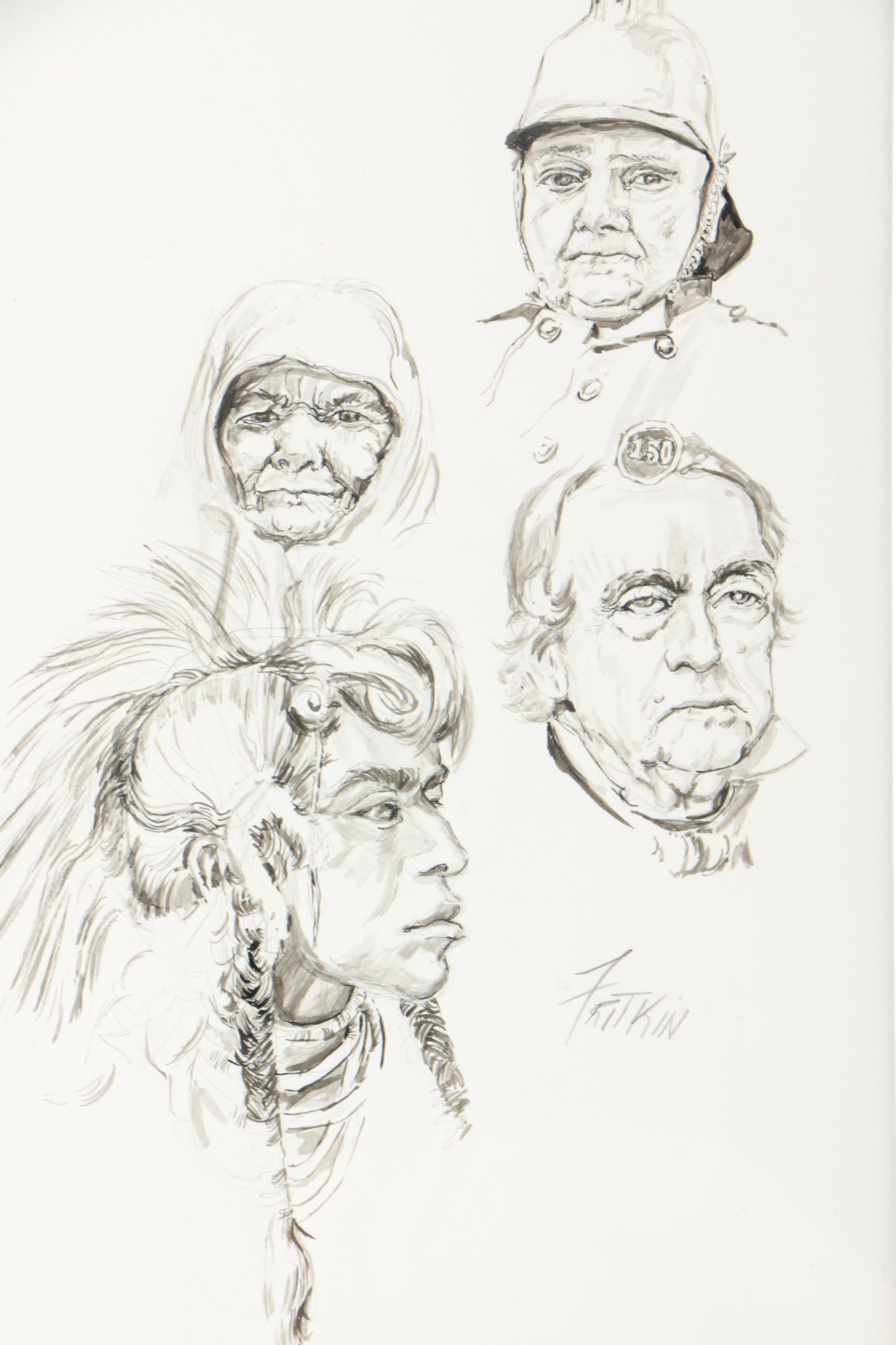 Ronald Fritkin Original Ink Wash Character Studies