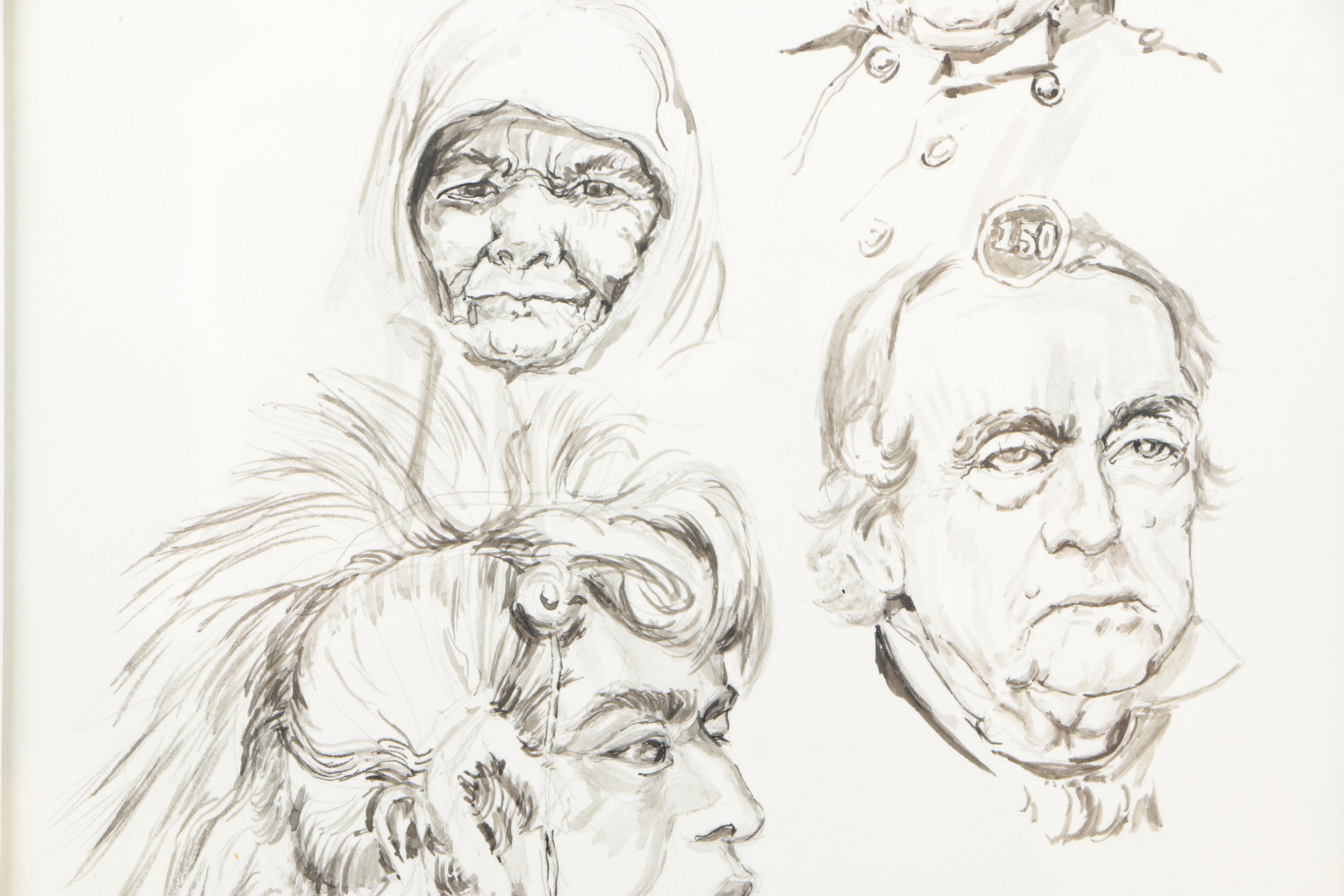 Ronald Fritkin Original Ink Wash Character Studies