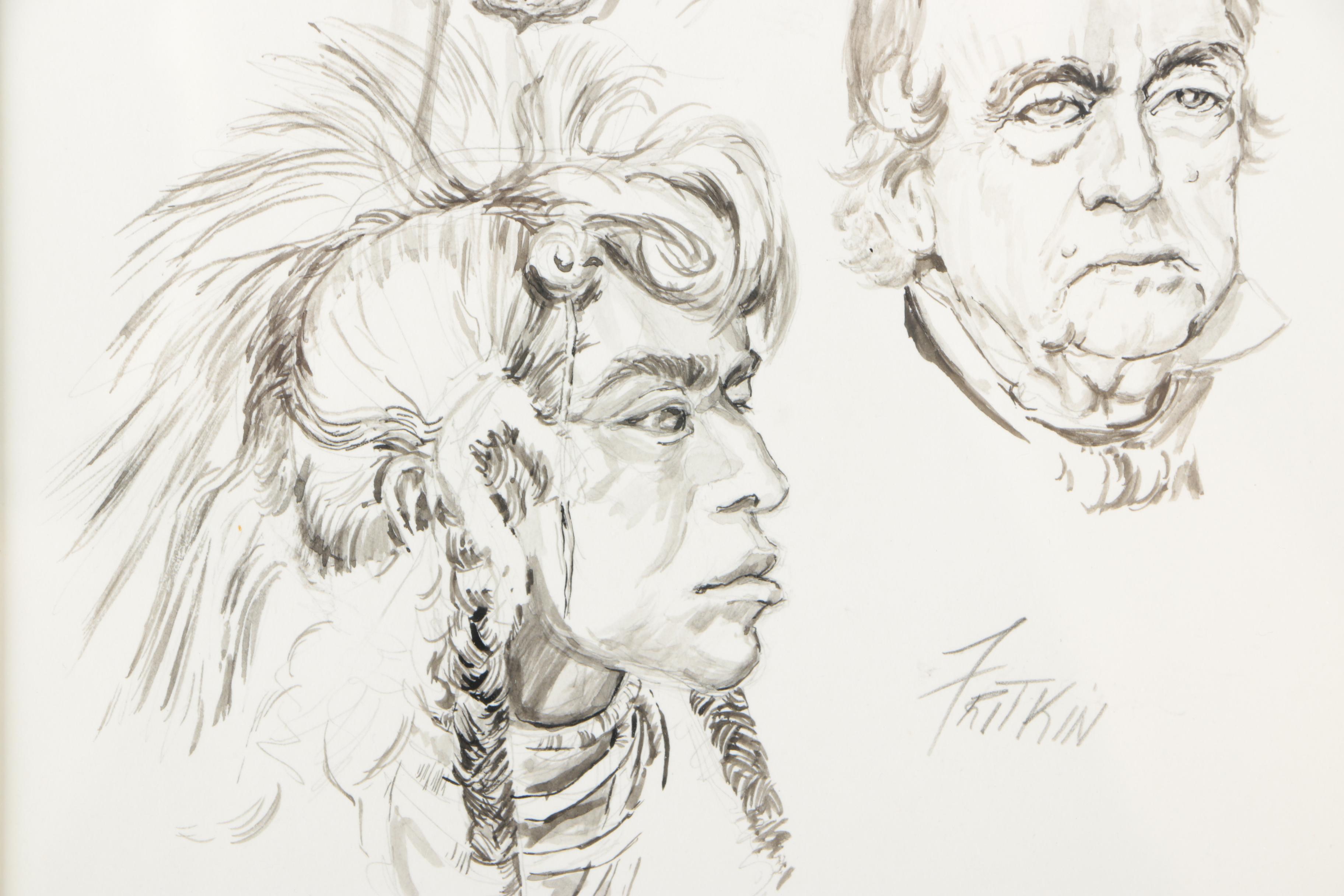 Ronald Fritkin Original Ink Wash Character Studies