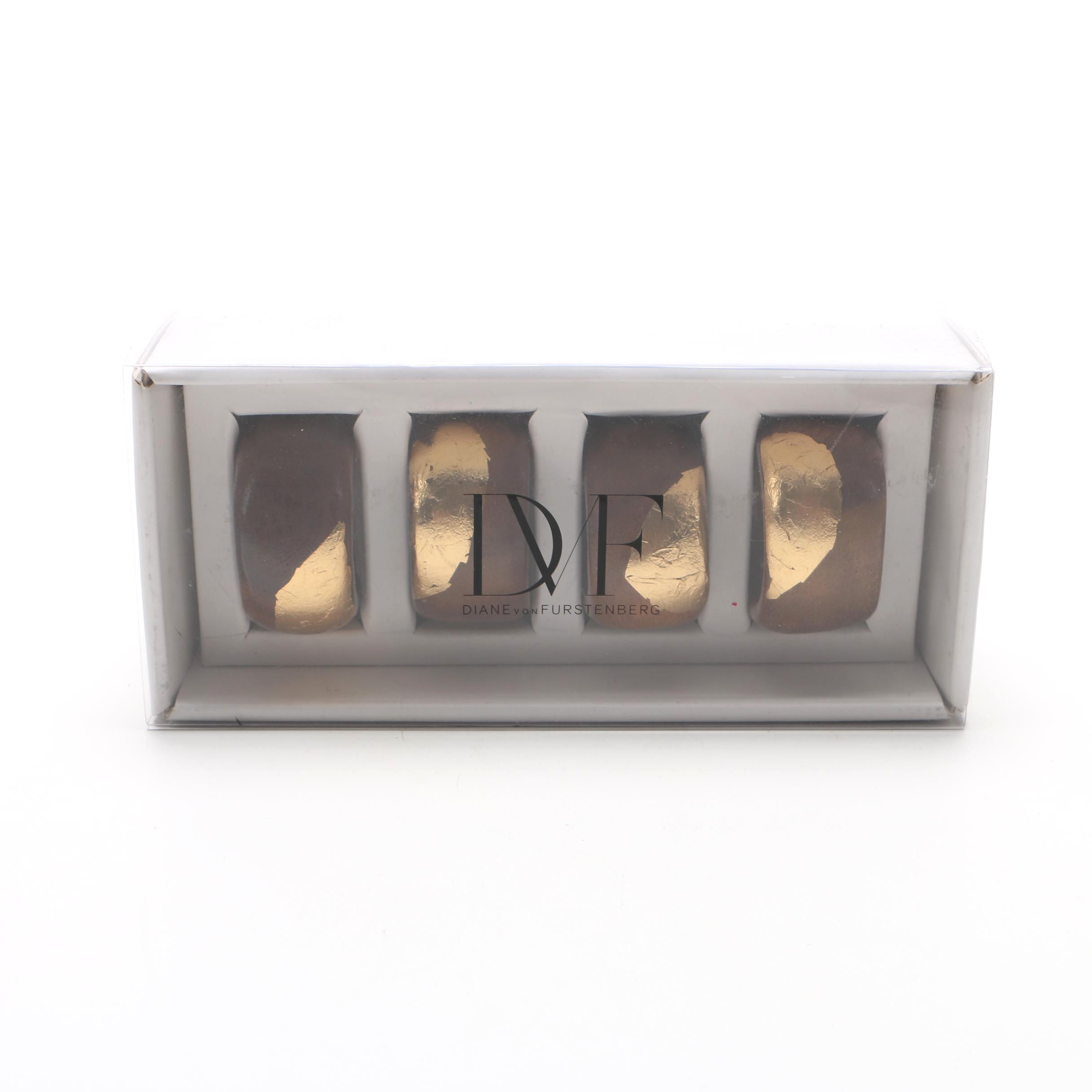 Diane von Furstenberg Gold Leaf and Wood Napkin Ring Set