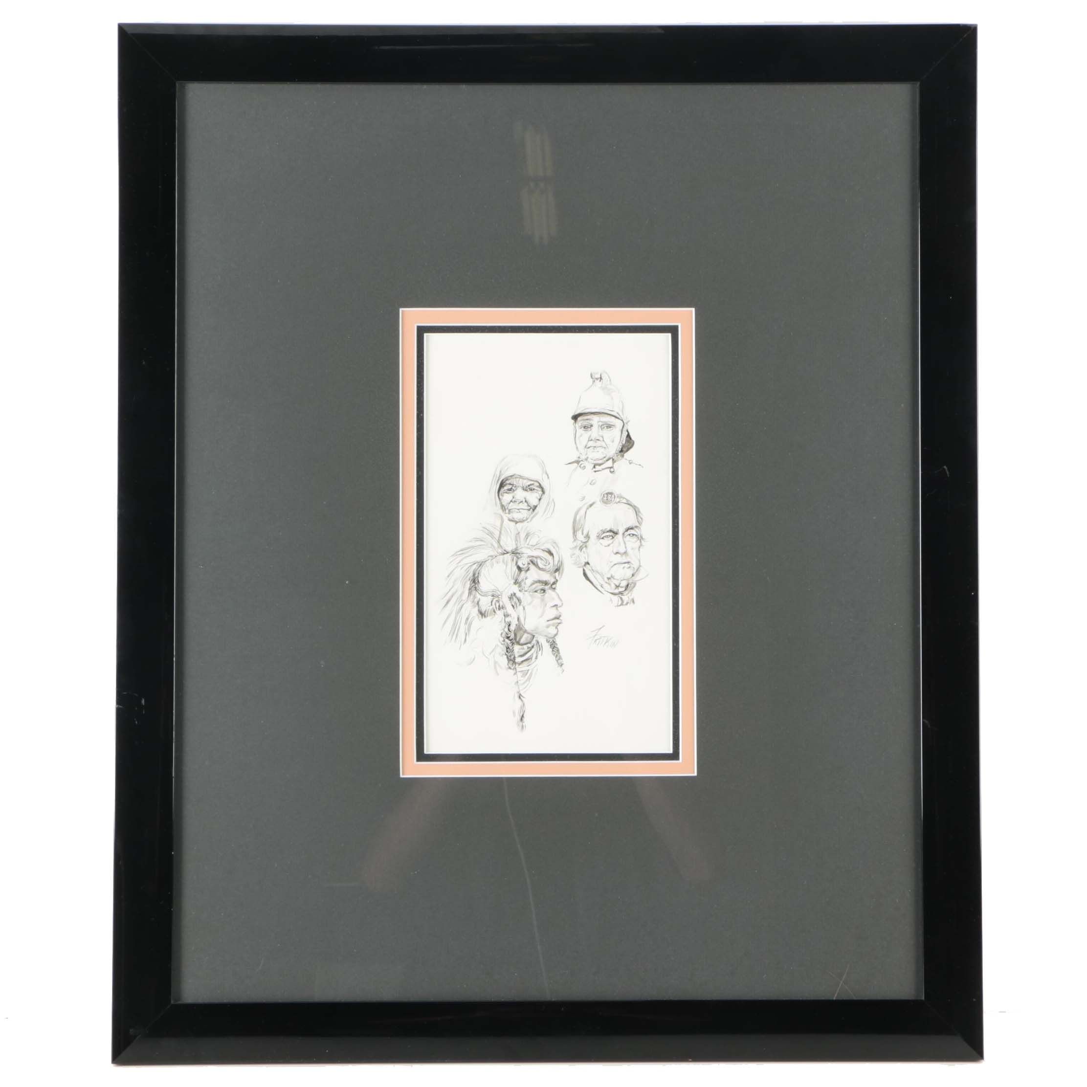 Ronald Fritkin Original Ink Wash Character Studies