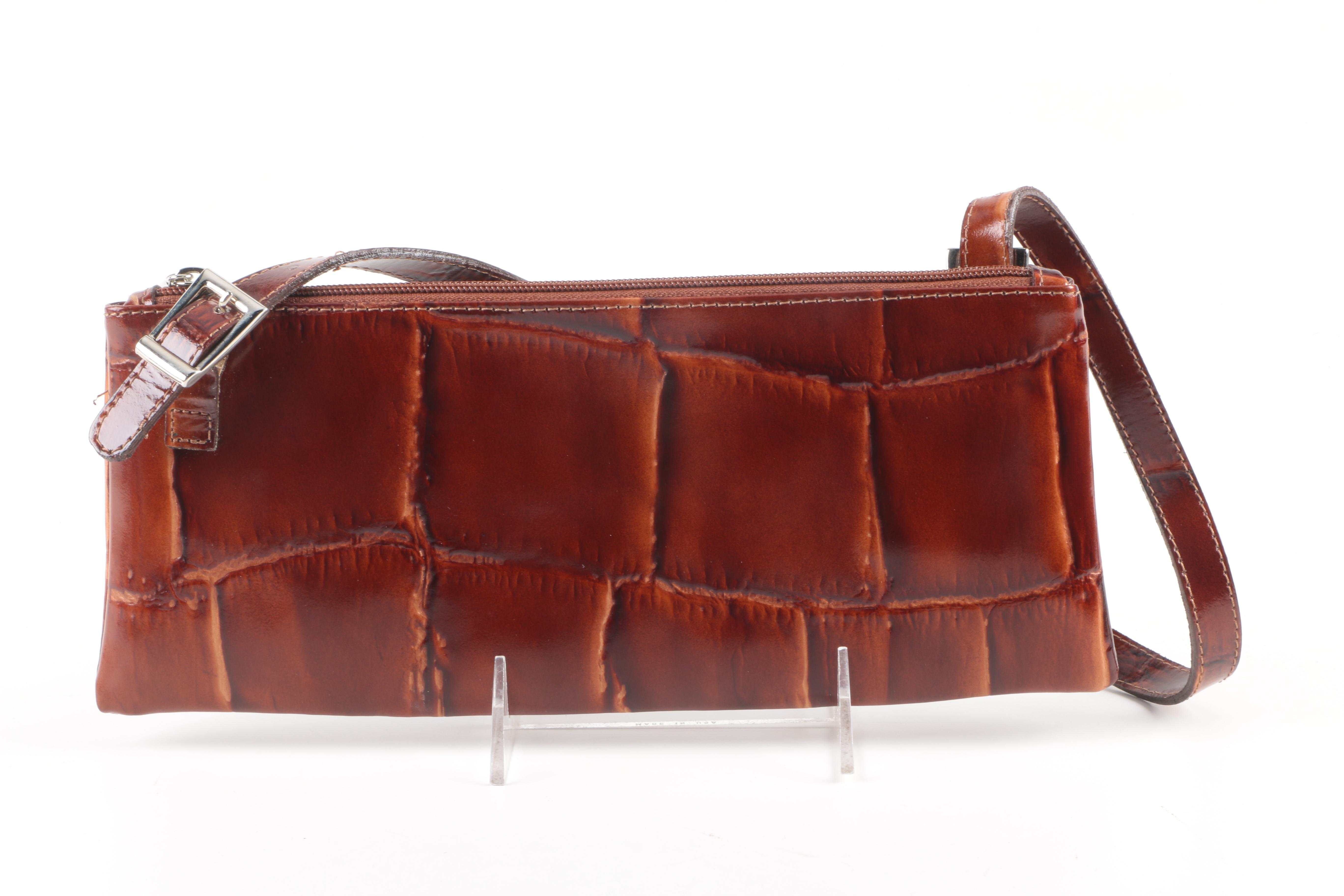 Marten Fur Collar and Focus Paris  Embossed Leather Handbag