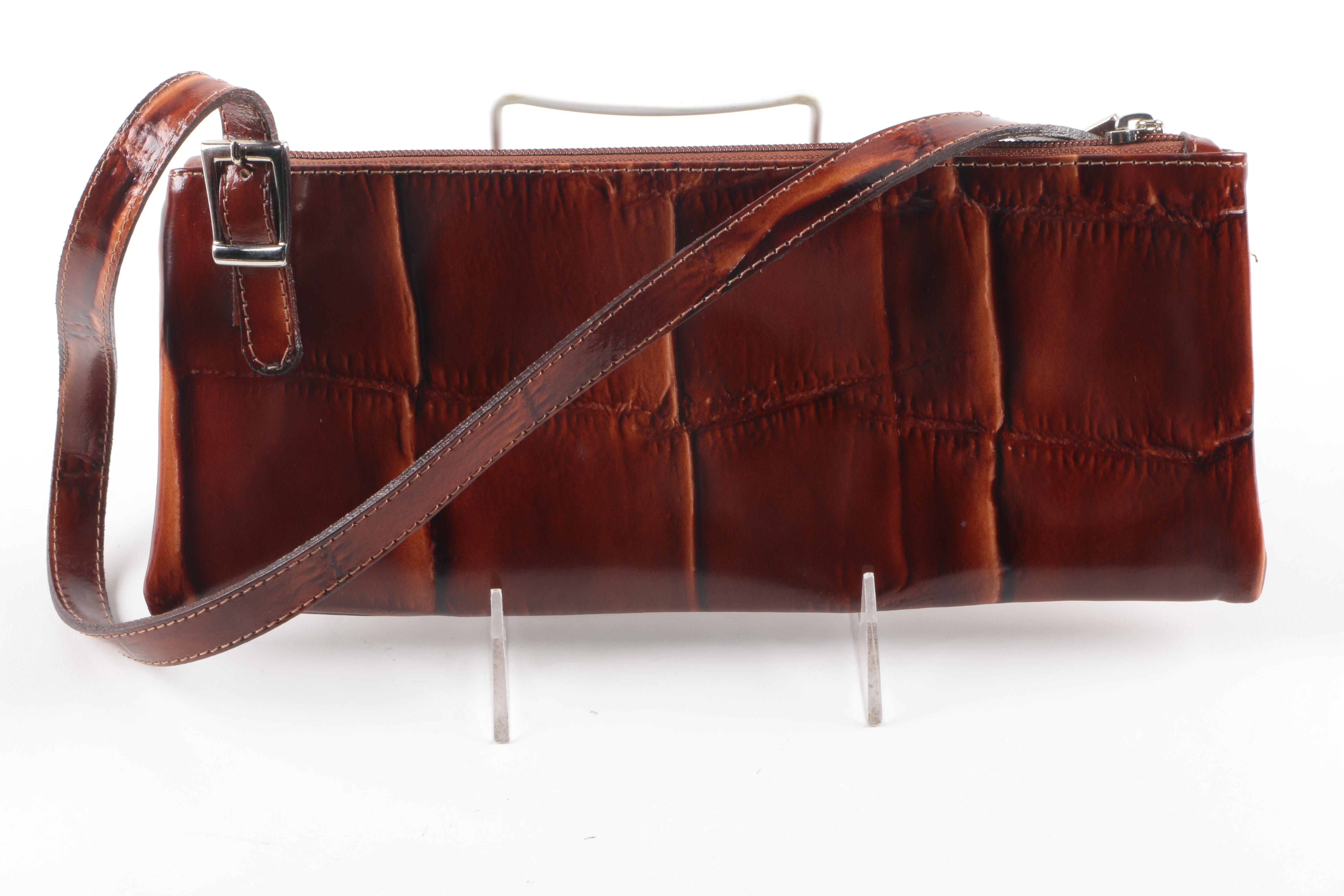 Marten Fur Collar and Focus Paris  Embossed Leather Handbag