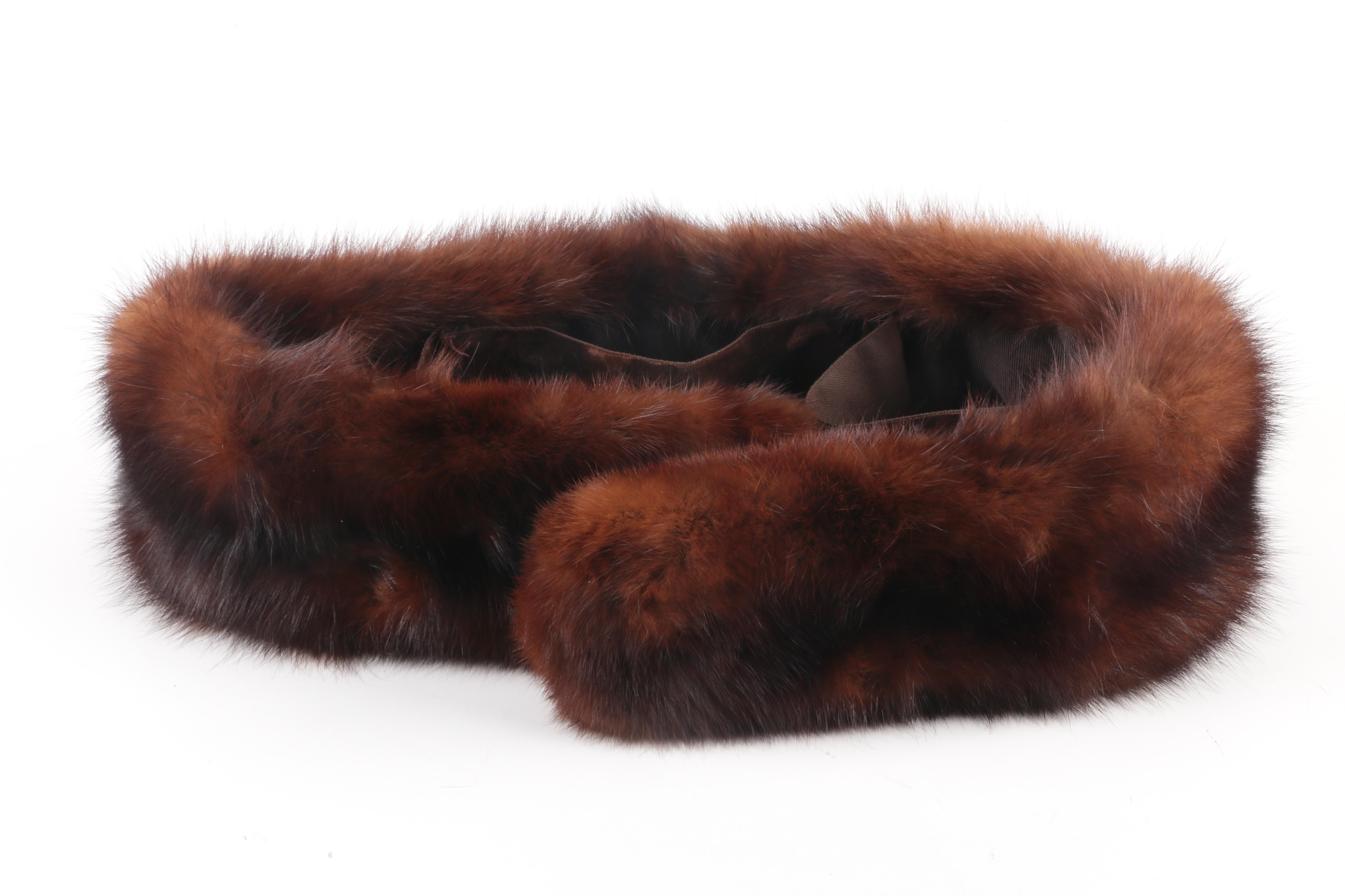 Marten Fur Collar and Focus Paris  Embossed Leather Handbag