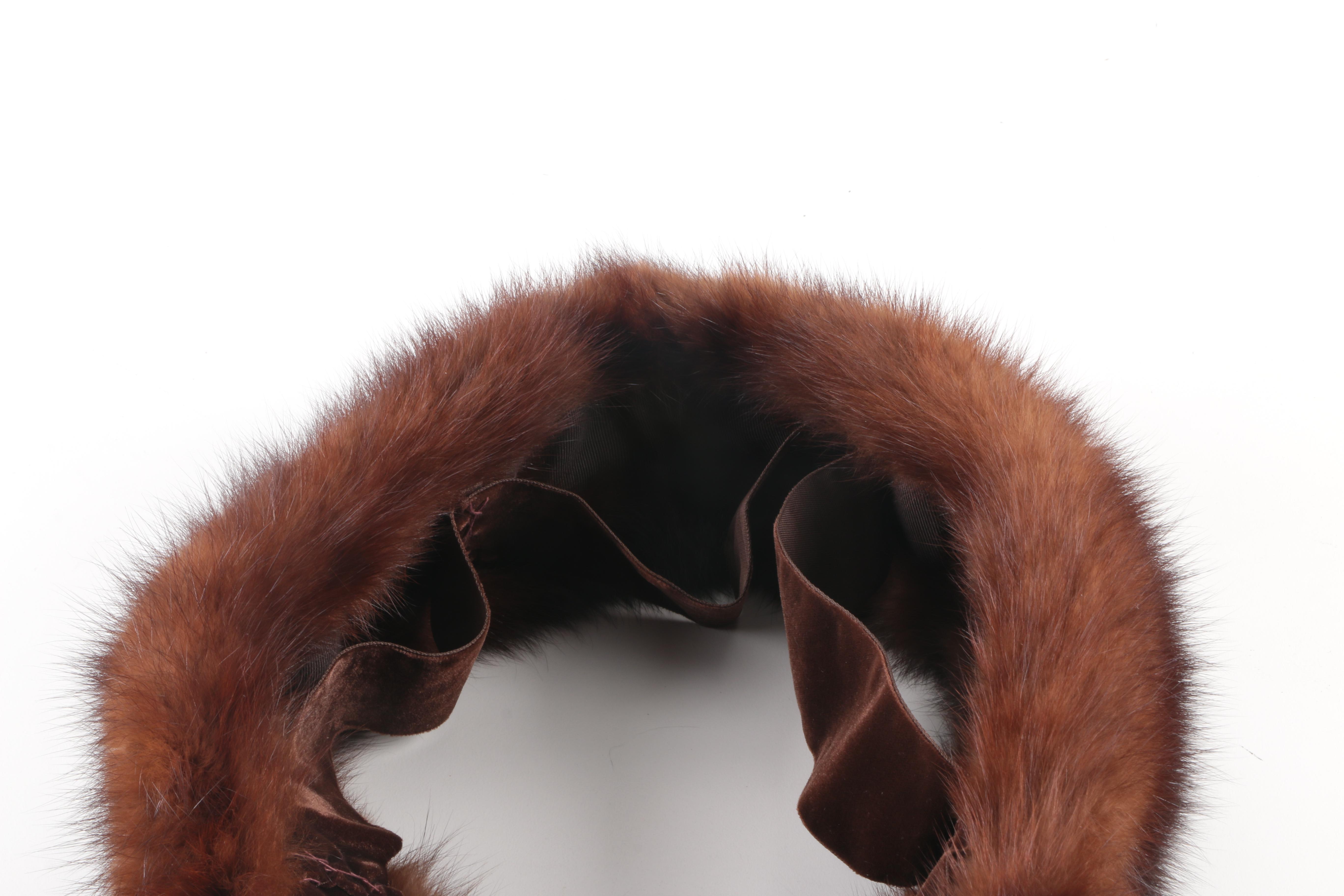 Marten Fur Collar and Focus Paris  Embossed Leather Handbag