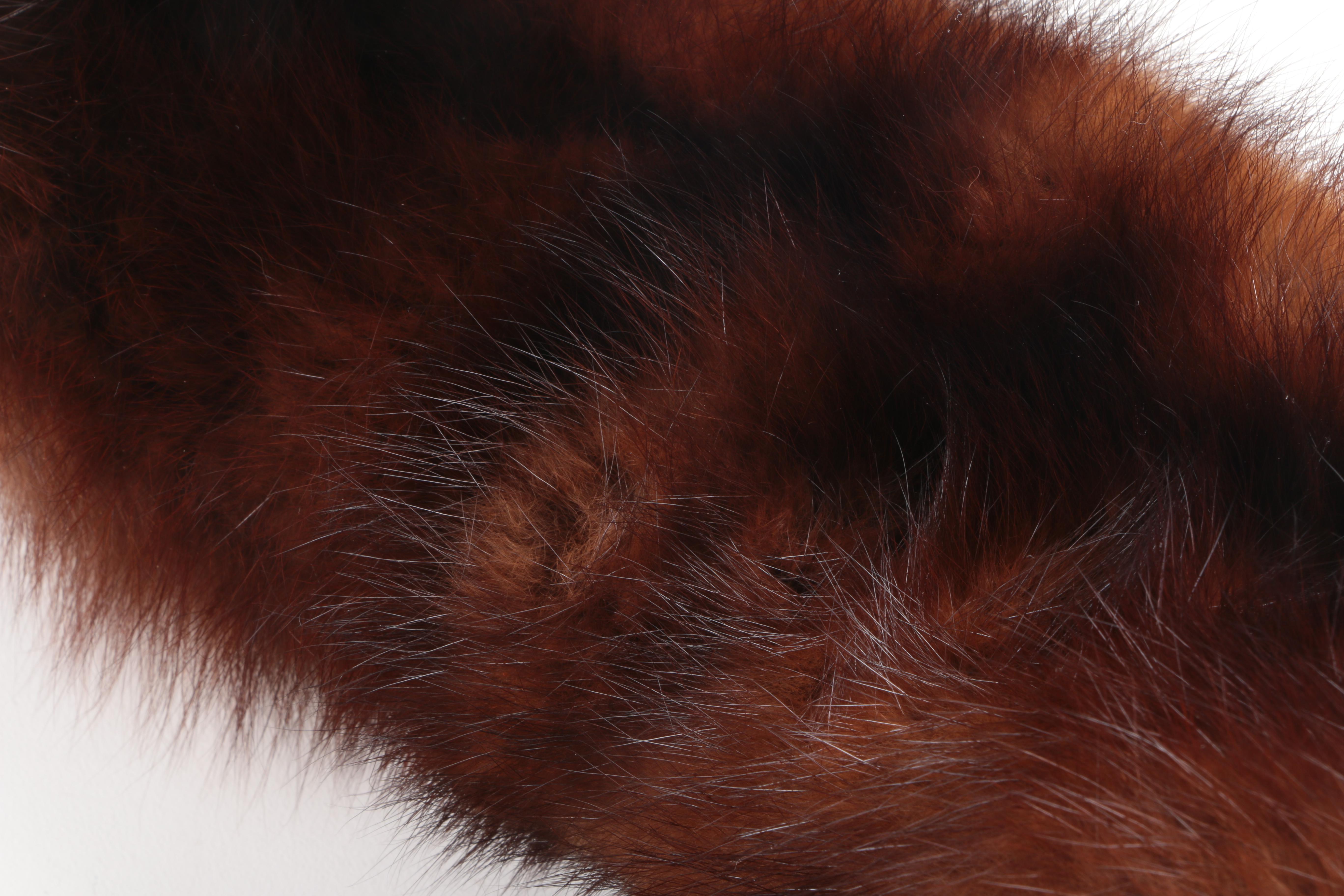 Marten Fur Collar and Focus Paris  Embossed Leather Handbag