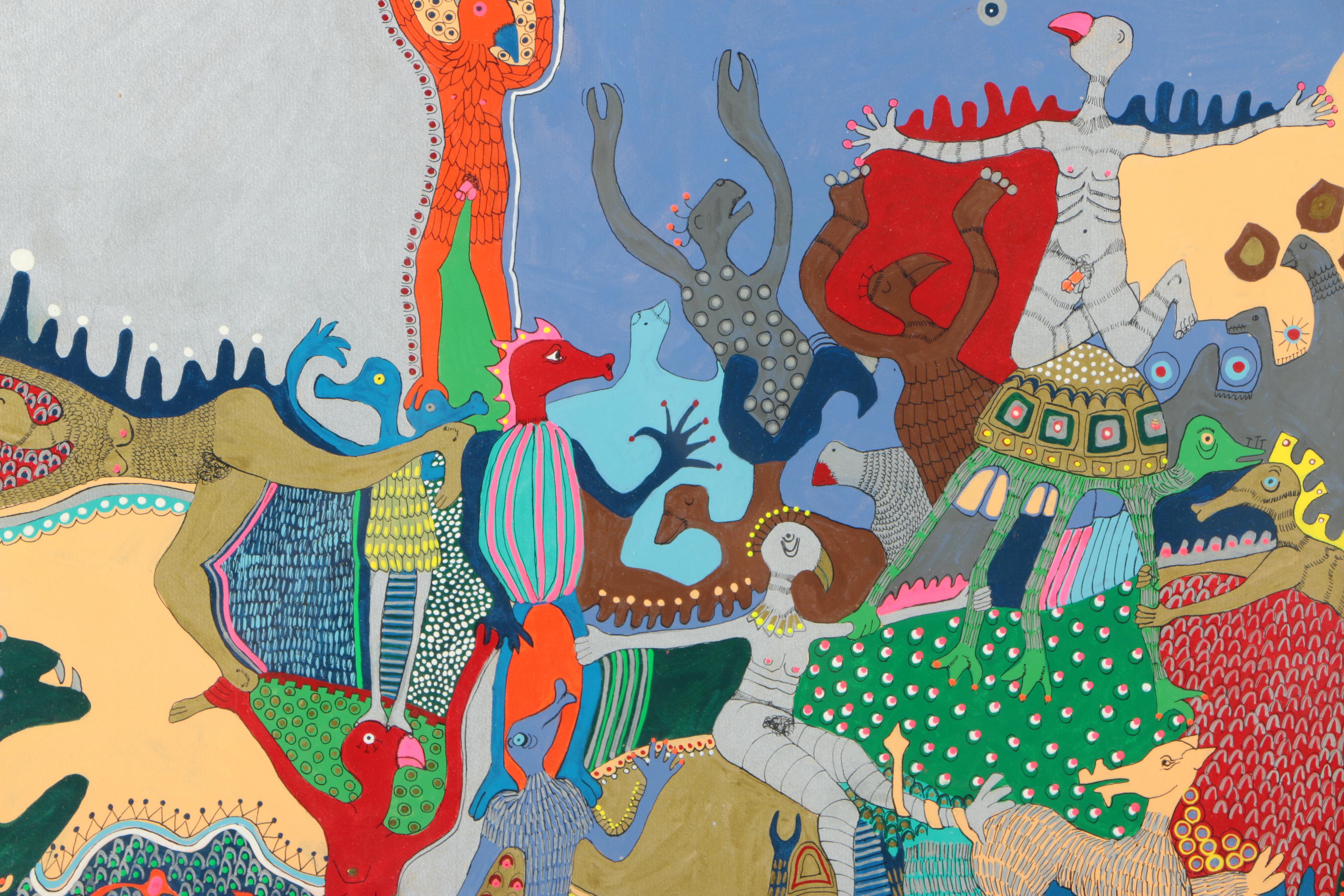 Original Acrylic And Ink Painting Of Abstract Composition