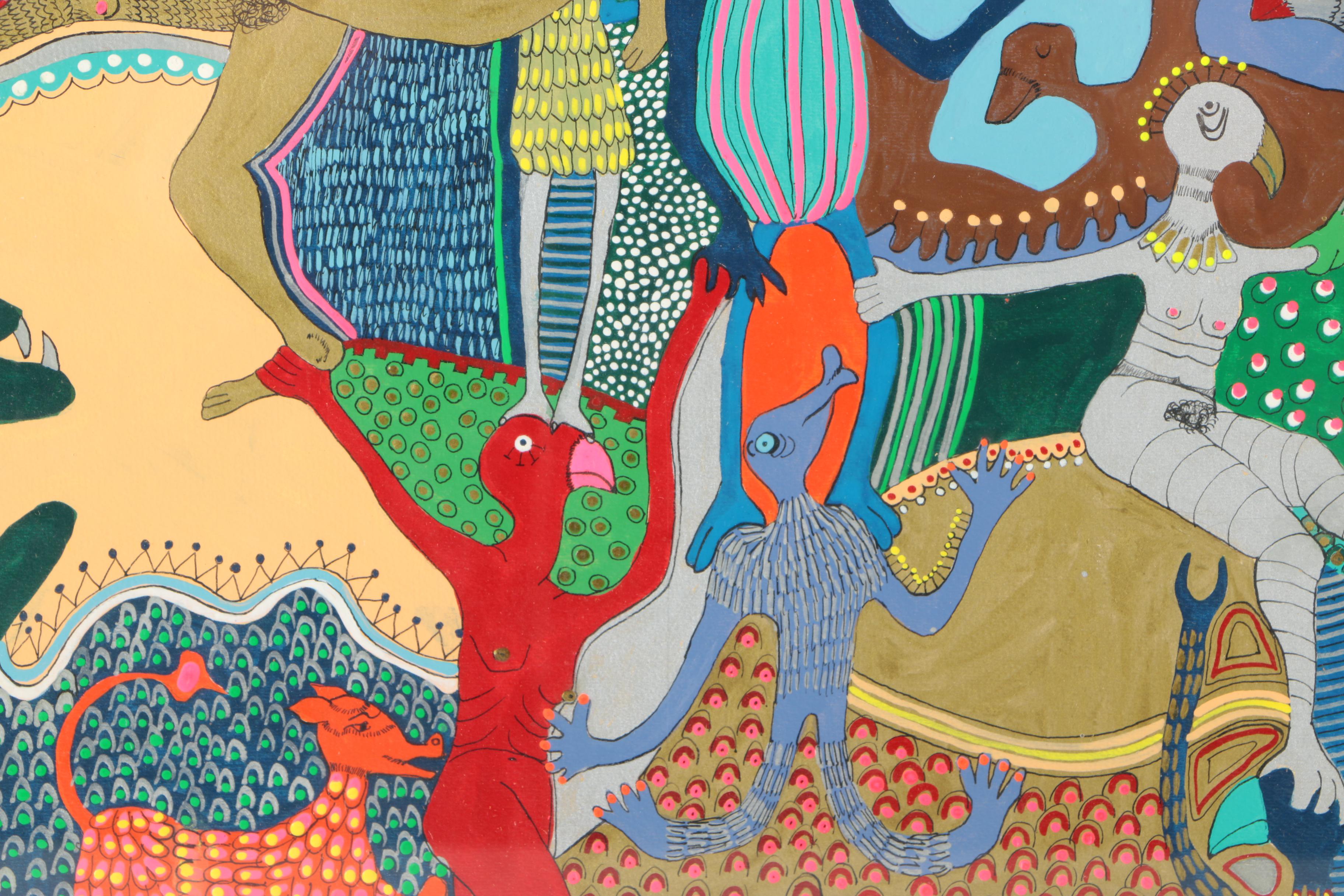 Original Acrylic And Ink Painting Of Abstract Composition