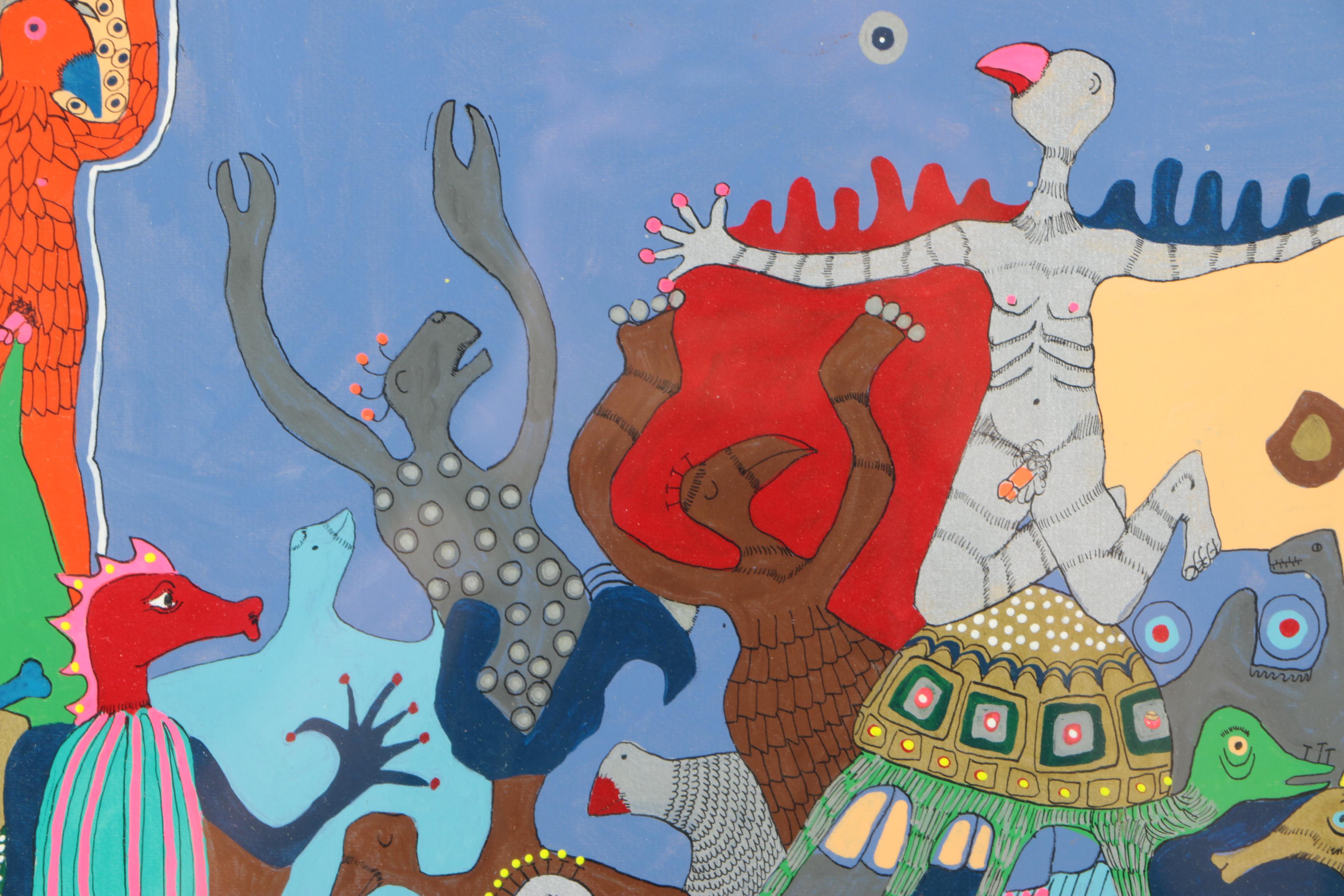 Original Acrylic And Ink Painting Of Abstract Composition