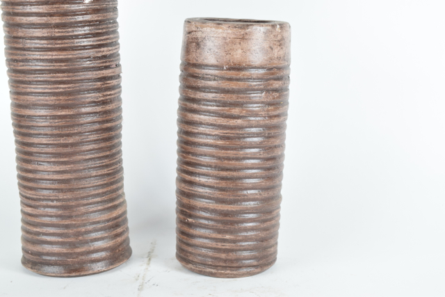 Brown Terracotta Cylindrical Vases with Candle Holder Bottoms