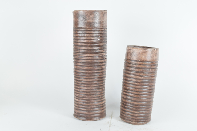 Brown Terracotta Cylindrical Vases with Candle Holder Bottoms