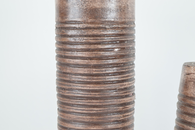 Brown Terracotta Cylindrical Vases with Candle Holder Bottoms