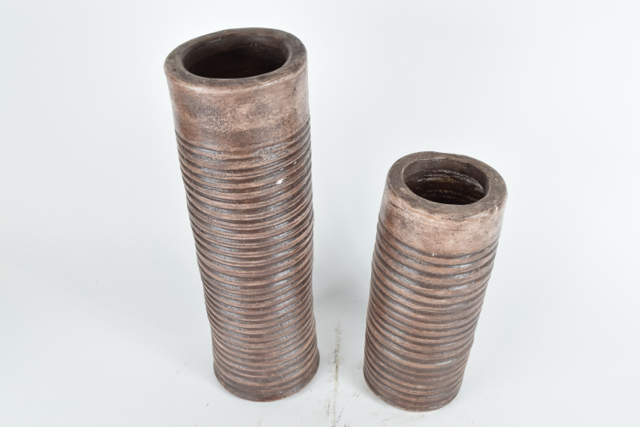 Brown Terracotta Cylindrical Vases with Candle Holder Bottoms