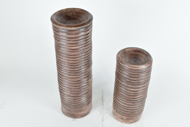 Brown Terracotta Cylindrical Vases with Candle Holder Bottoms