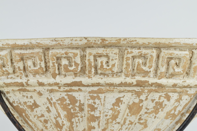 Antiqued Cream Tone Neoclassical Style Terracotta Planter in Metalwork Stand