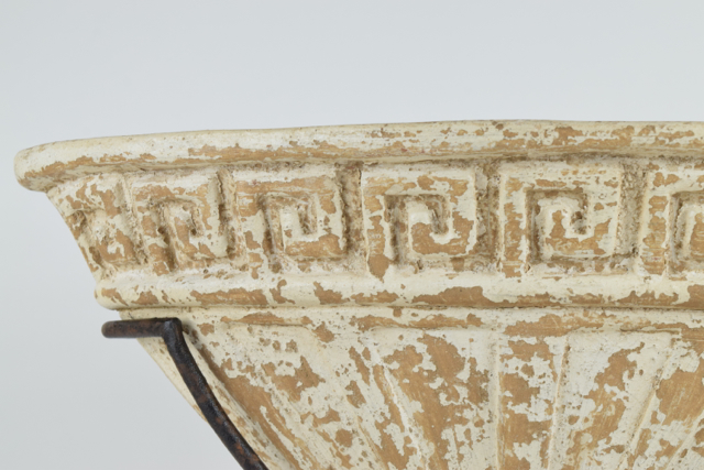 Antiqued Cream Tone Neoclassical Style Terracotta Planter in Metalwork Stand