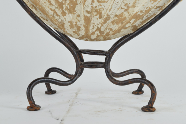 Antiqued Cream Tone Neoclassical Style Terracotta Planter in Metalwork Stand