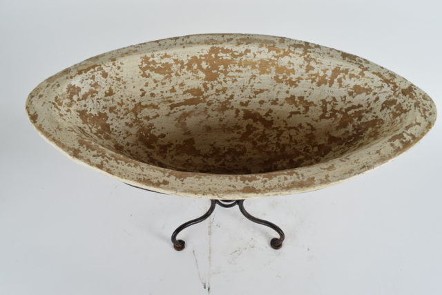 Antiqued Cream Tone Neoclassical Style Terracotta Planter in Metalwork Stand