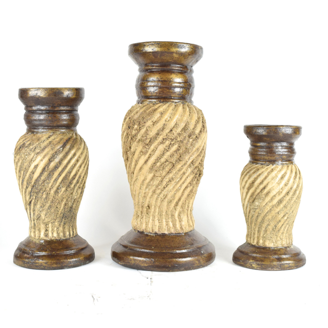 Antiqued Bronze and Beige Tone Terracotta Candle Holders