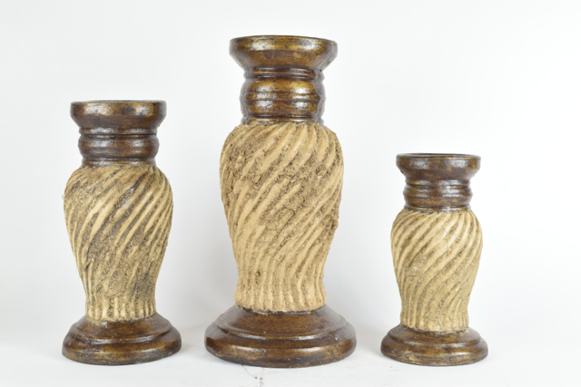 Antiqued Bronze and Beige Tone Terracotta Candle Holders