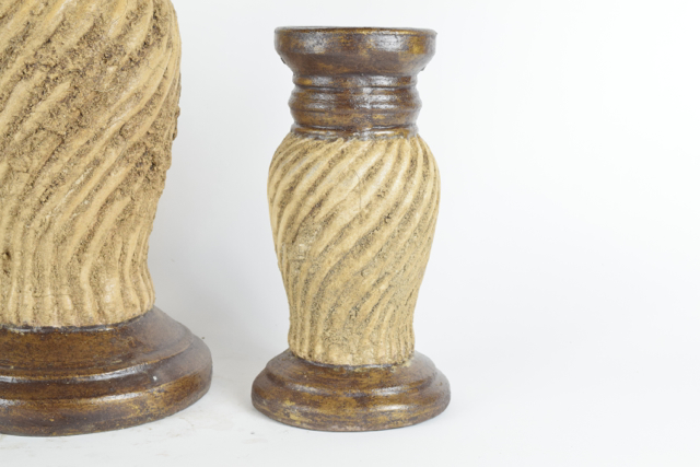 Antiqued Bronze and Beige Tone Terracotta Candle Holders