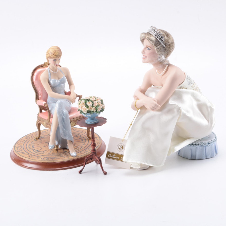 Franklin Mint Princess Diana Porcelain Figurines With Props