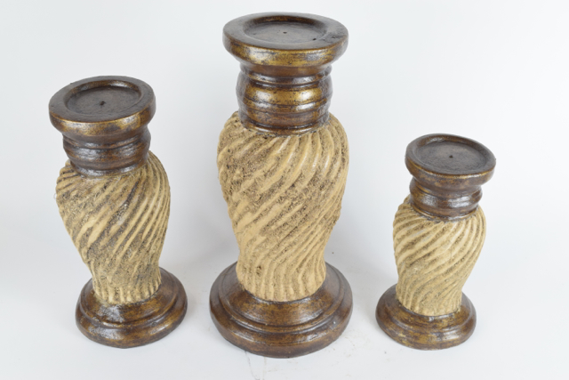 Antiqued Bronze and Beige Tone Terracotta Candle Holders