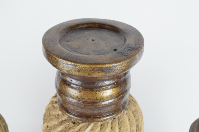 Antiqued Bronze and Beige Tone Terracotta Candle Holders