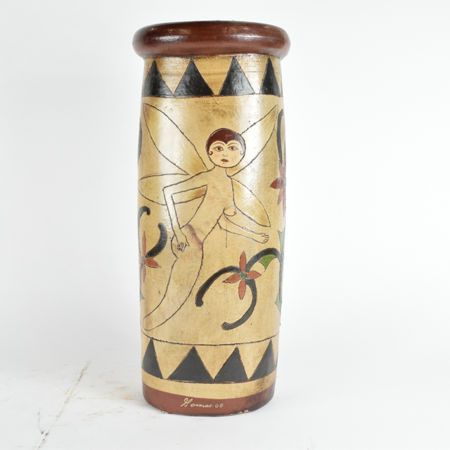 Incised and Hand Painted Signed Art Pottery Vase