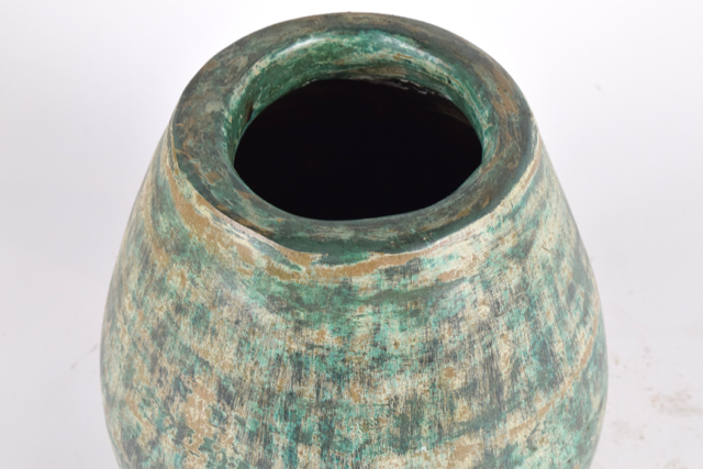 Mottled Green and Cream Tone Wheel Thrown Terracotta Vase
