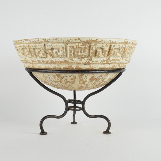 Neoclassical Style Glazed Terracotta Planter in Metalwork Stand
