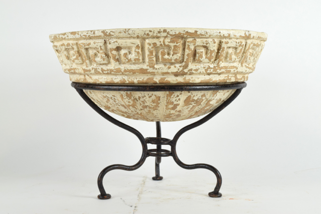 Neoclassical Style Glazed Terracotta Planter in Metalwork Stand