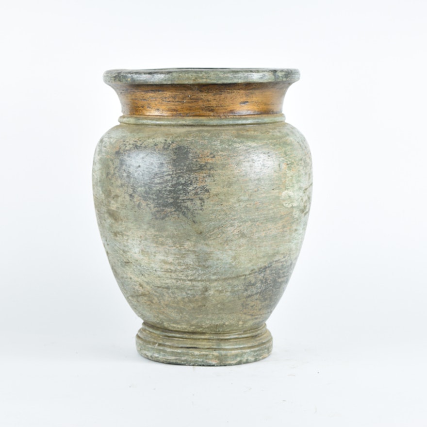 Sage and Bronze Tone Finished Terracotta Urn