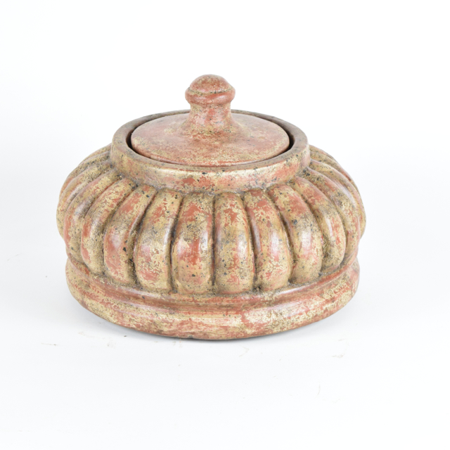 Rust and Cream Tone Glazed Terra Cotta Covered Bowl