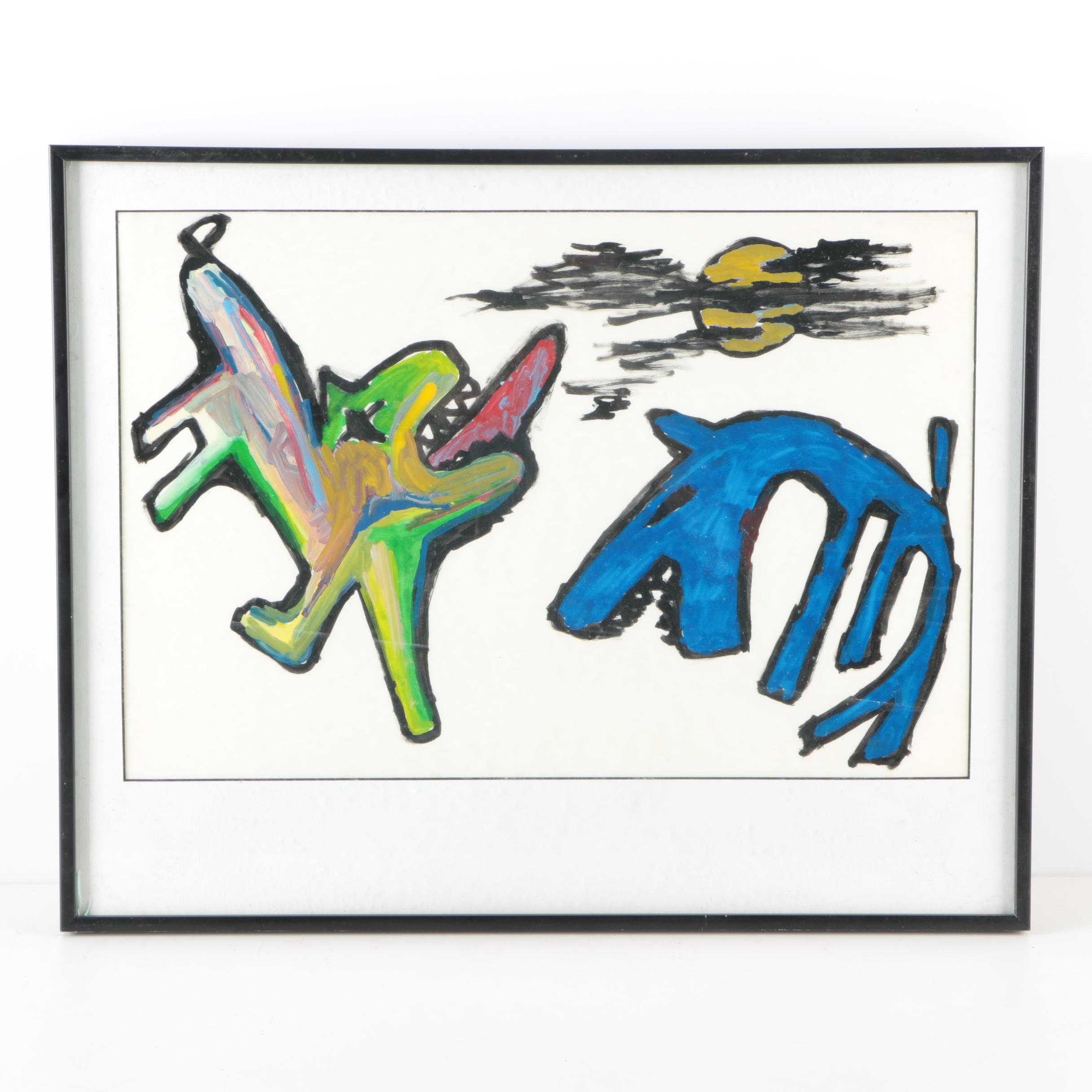 Acrylic Painting on Paper of Abstract Creatures