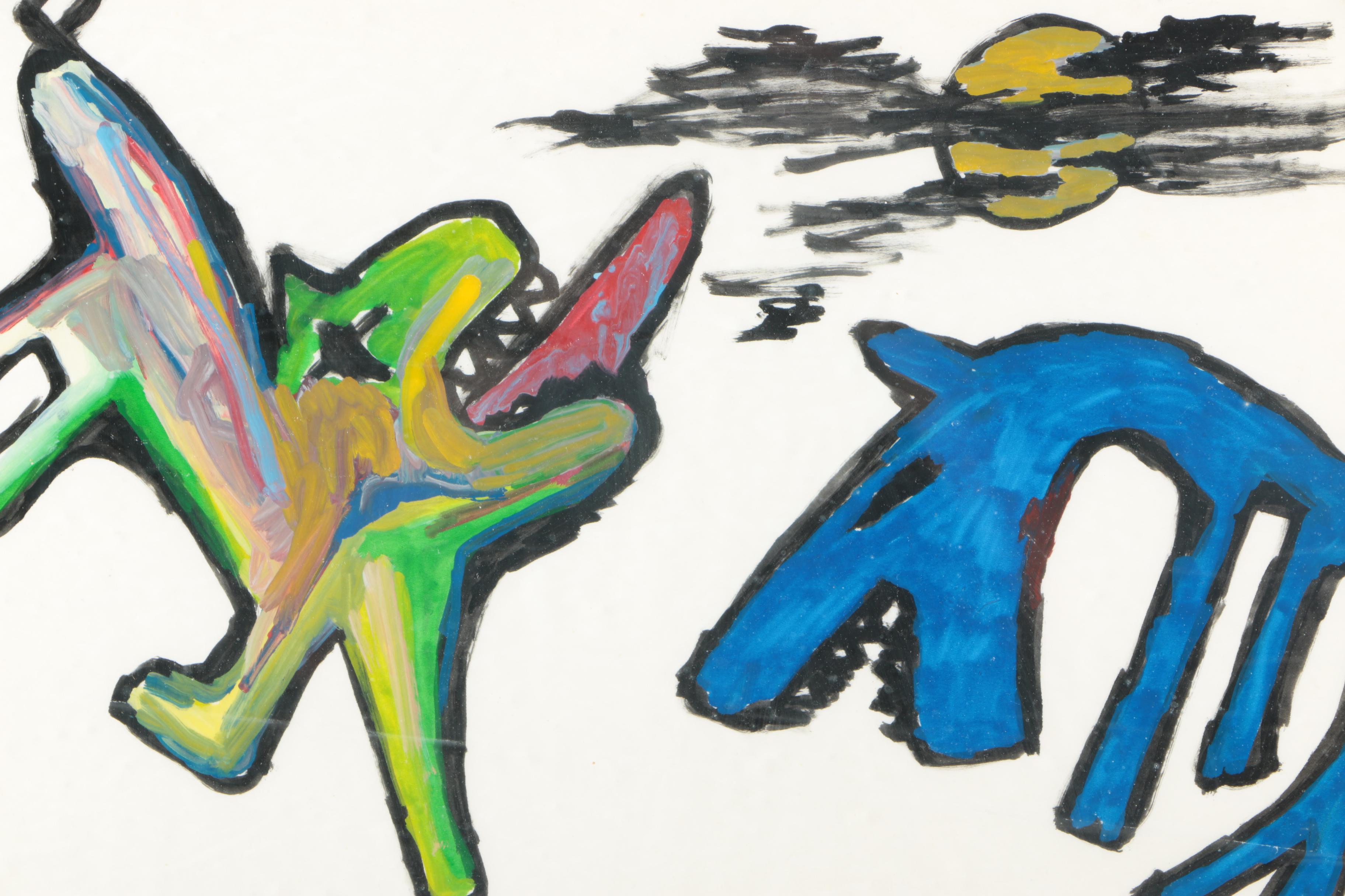 Acrylic Painting on Paper of Abstract Creatures