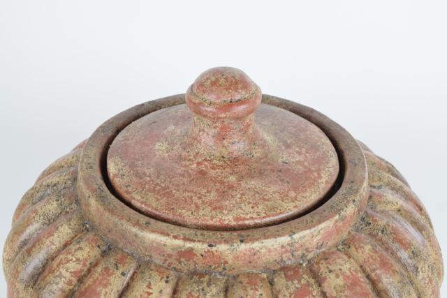 Rust and Cream Tone Glazed Terra Cotta Covered Bowl