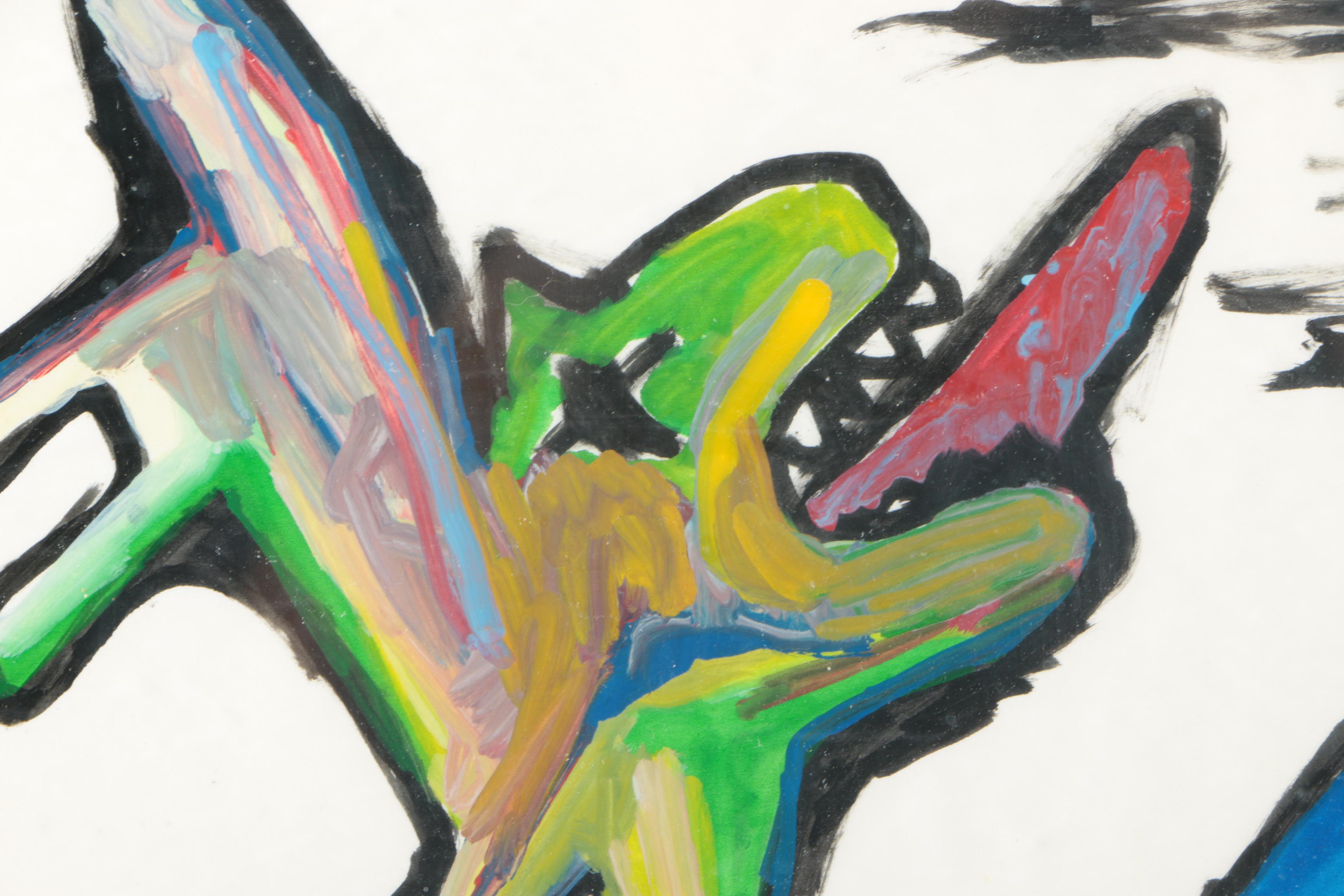 Acrylic Painting on Paper of Abstract Creatures