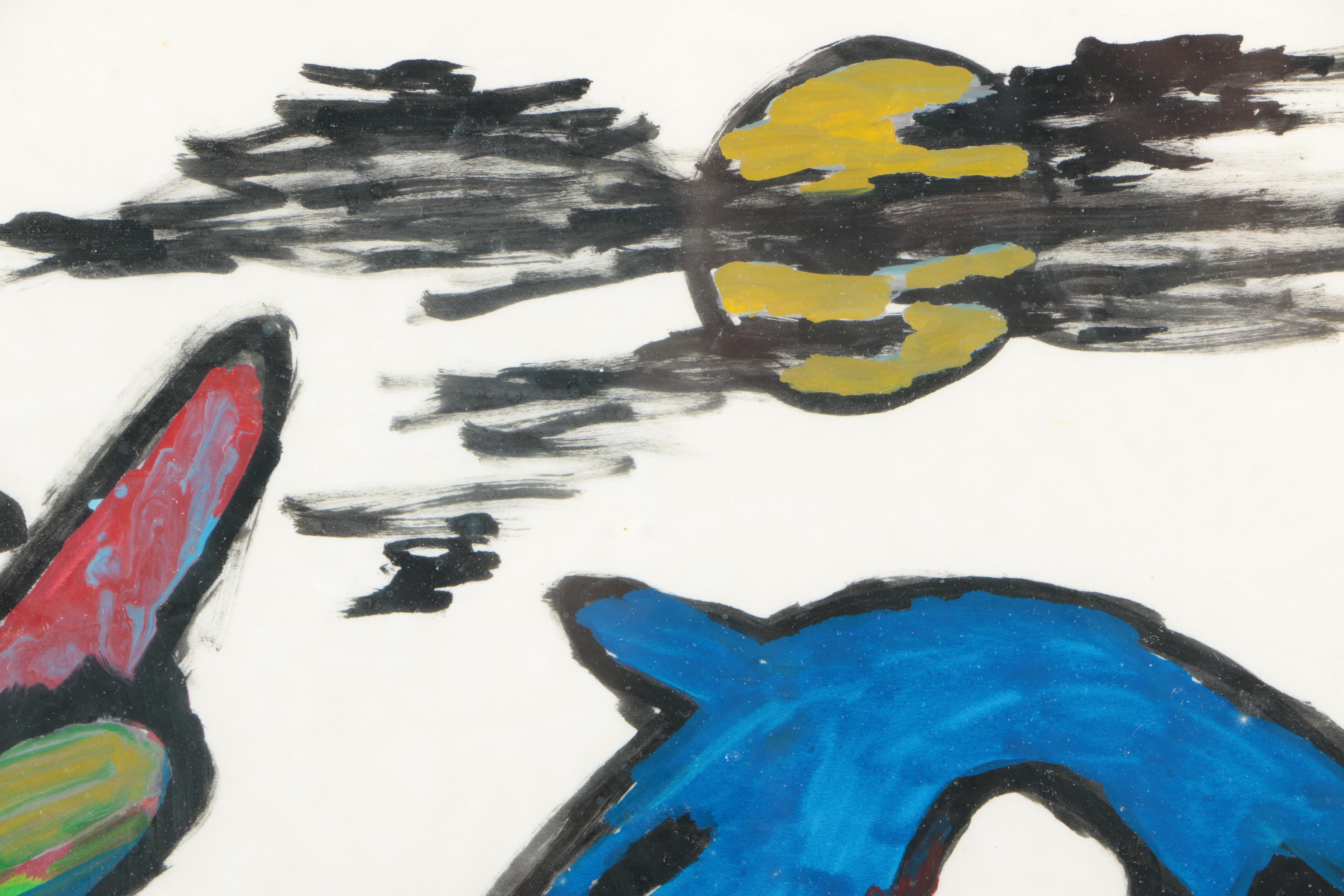 Acrylic Painting on Paper of Abstract Creatures