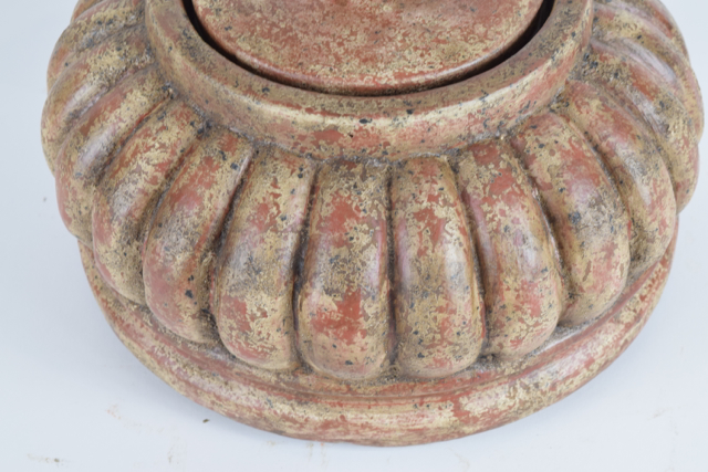 Rust and Cream Tone Glazed Terra Cotta Covered Bowl
