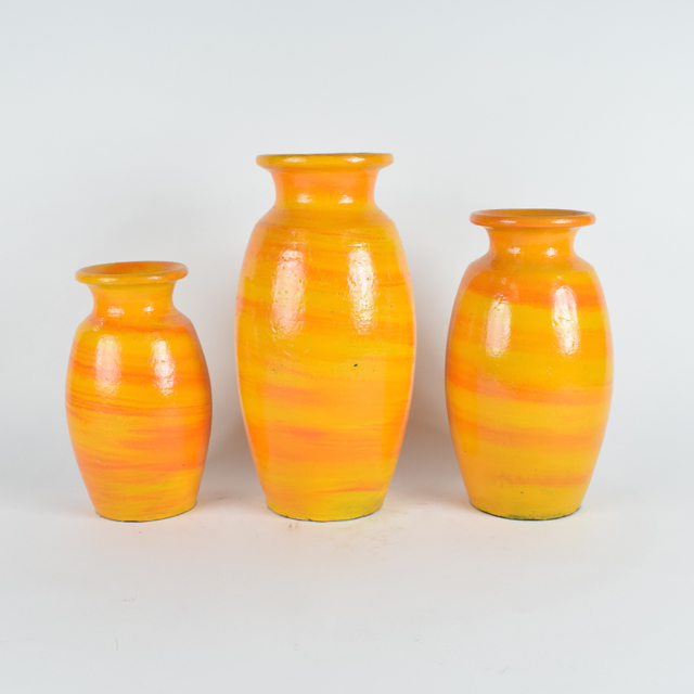 Brightly Glazed Orange and Yellow Terracotta Vases