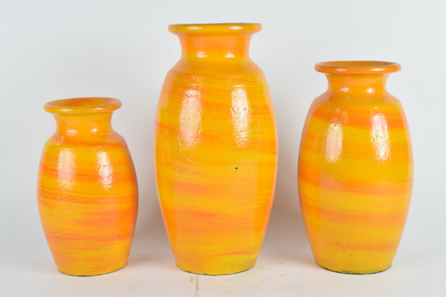 Brightly Glazed Orange and Yellow Terracotta Vases