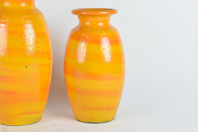 Brightly Glazed Orange and Yellow Terracotta Vases