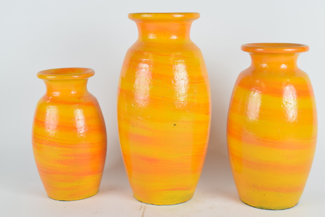 Brightly Glazed Orange and Yellow Terracotta Vases