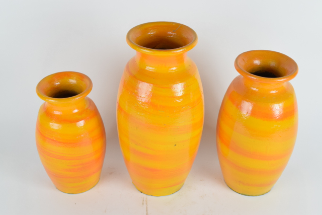 Brightly Glazed Orange and Yellow Terracotta Vases