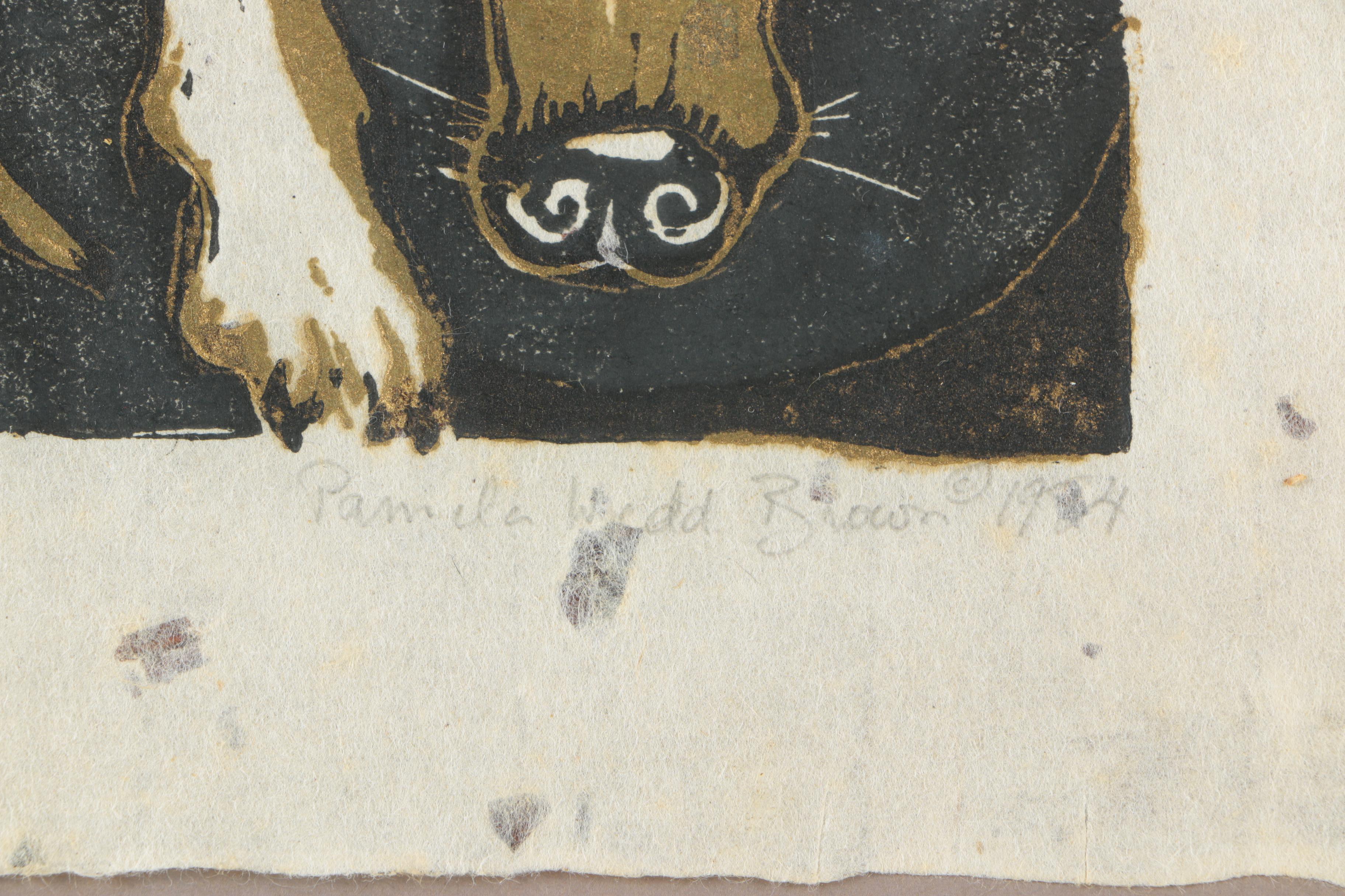 Framed Relief Print "Lobo, Watchful" by Pamela Wedd Brown