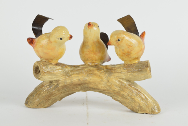 Songbirds on a Branch Art Pottery and Metalwork Sculpture