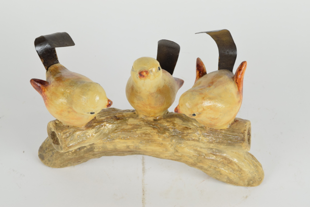 Songbirds on a Branch Art Pottery and Metalwork Sculpture