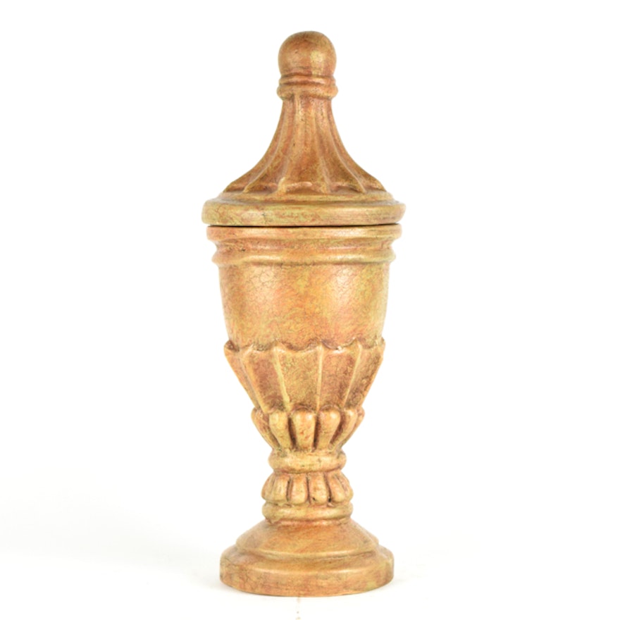 Antiqued Gold Tone Terracotta Covered Urn